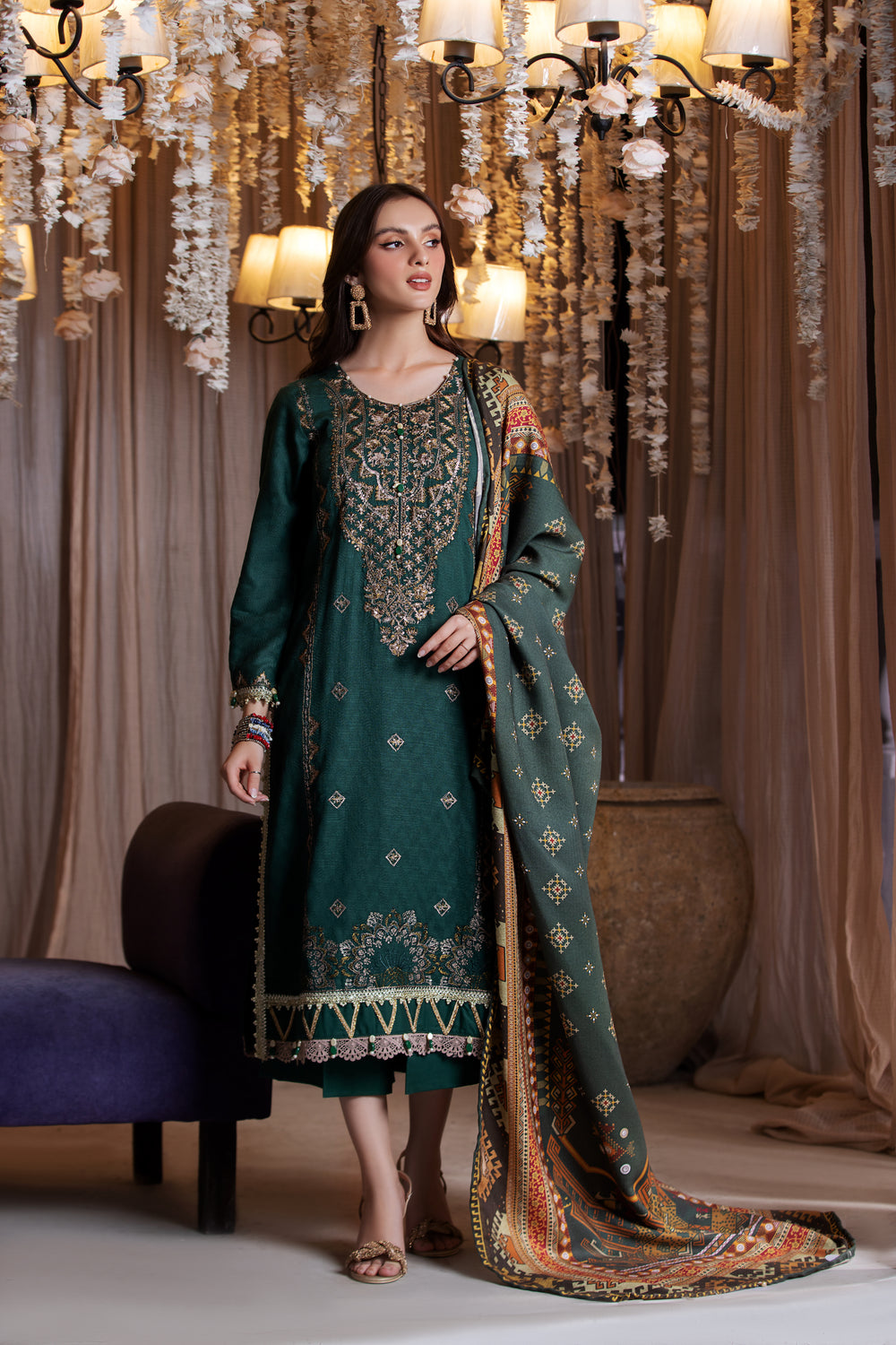 3 PIECE PREMIUM UNSTITCHED-EMBROIDERED SELF JACQUARD KHADDAR SUIT