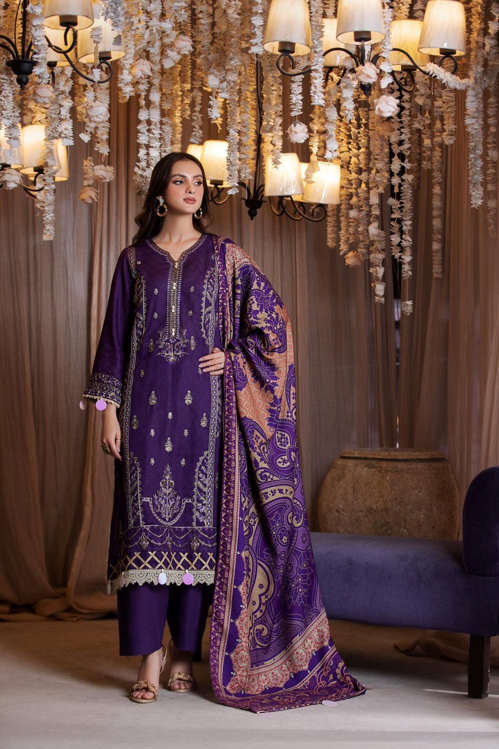 3 PIECE LUXURY UNSTITCHED-EMBROIDERED SELF JACQUARD KHADDAR SUI