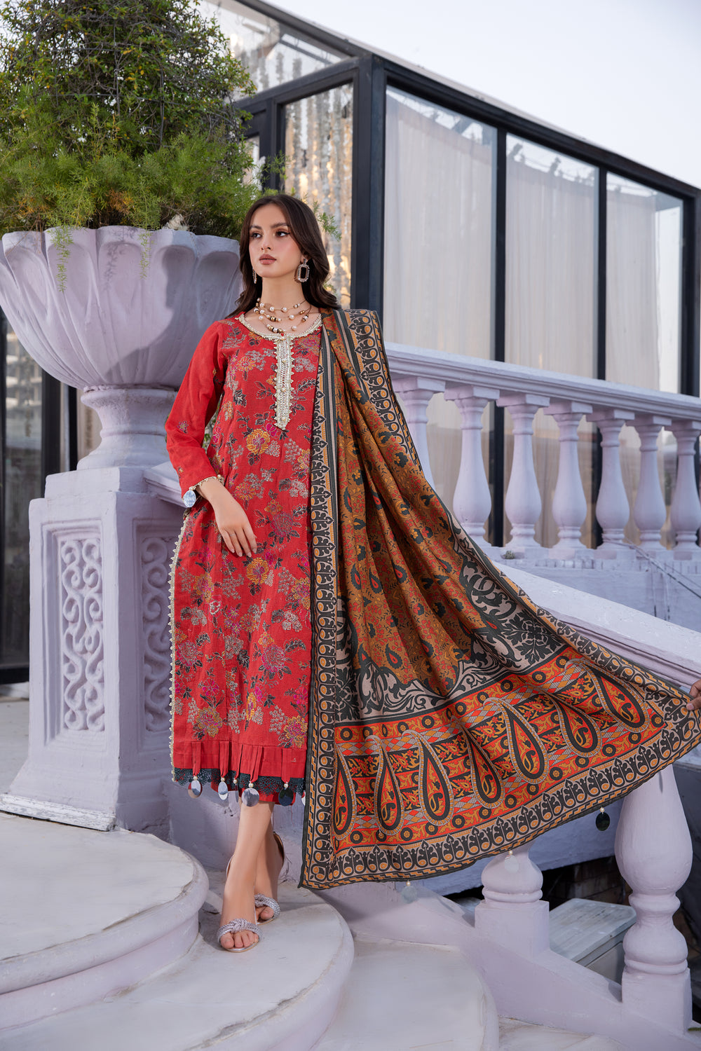 3 PIECE LUXURY UNSTITCHED-EMBROIDERED SELF JACQUARD KHADDAR SUI