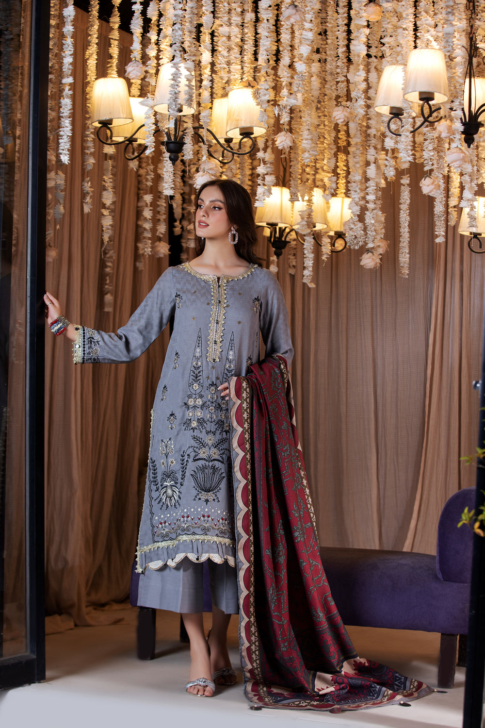 3 PIECE LUXURY UNSTITCHED-EMBROIDERED SELF JACQUARD KHADDAR SUIT