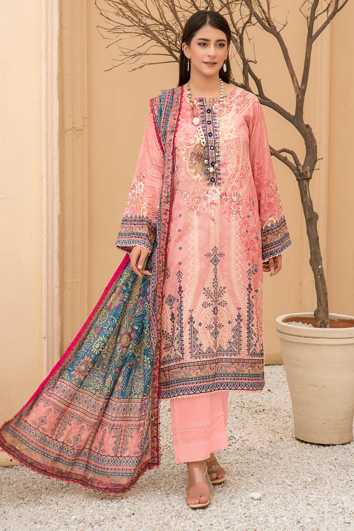 Peach Printed Lawn 3 Piece Unstitched - SU24V41-S1 - JACQUARD CLOTHING