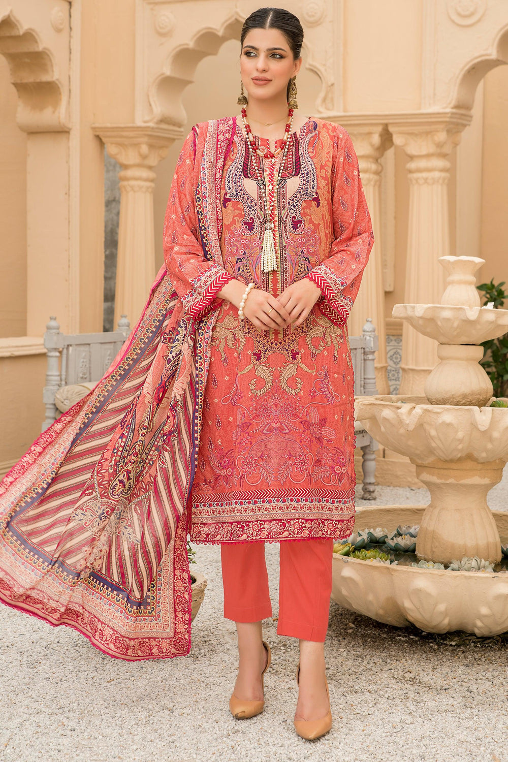 Peach Unstitched 3 Piece Lawn - Jacquard Clothing