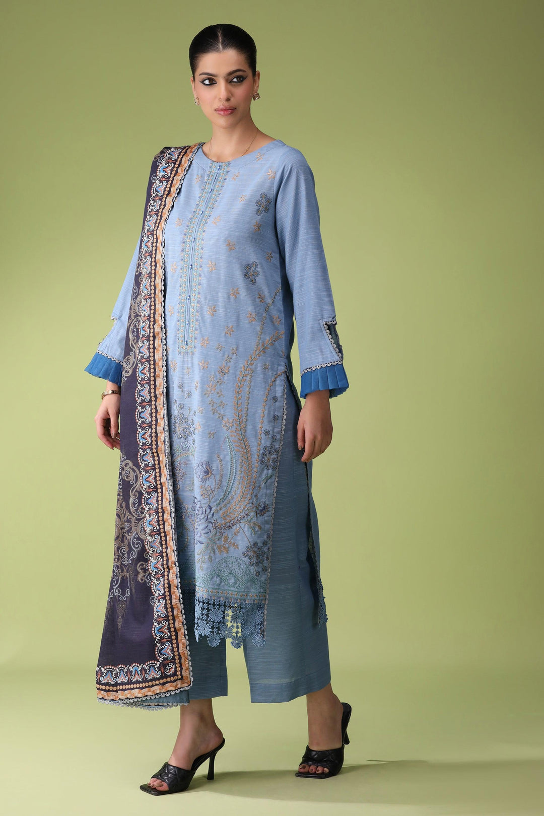 Sapphire Blue 3 Piece Unstitched Khaddar - Jacquard Clothing