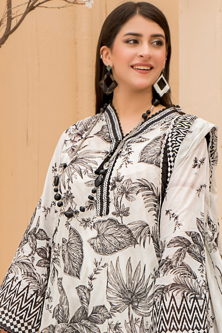 White Printed Lawn 3 Piece Unstitched - SU24V41-S5 - JACQUARD CLOTHING
