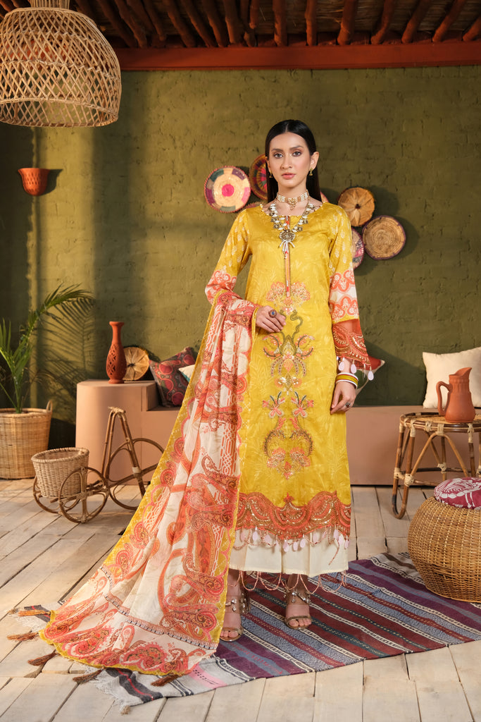 Khadi lawn suit with chiffon outlet dupatta